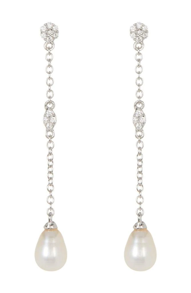商品ADORNIA|White Rhodium Plated Swarovski Crystal Accented & 7mm Freshwater Pearl Drop Earrings,价格¥151,第1张图片