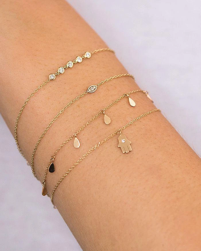 商品Zoe Chicco|14K Yellow Gold Itty Bitty Diamond Evil Eye Bracelet,价格¥2093,第3张图片详细描述