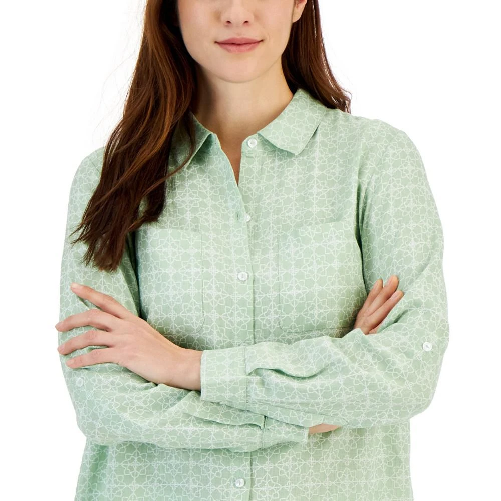 商品Charter Club|Women's 100% Linen Geo-Print Roll-Tab Shirt, Created for Macy's,价格¥218,第3张图片详细描述