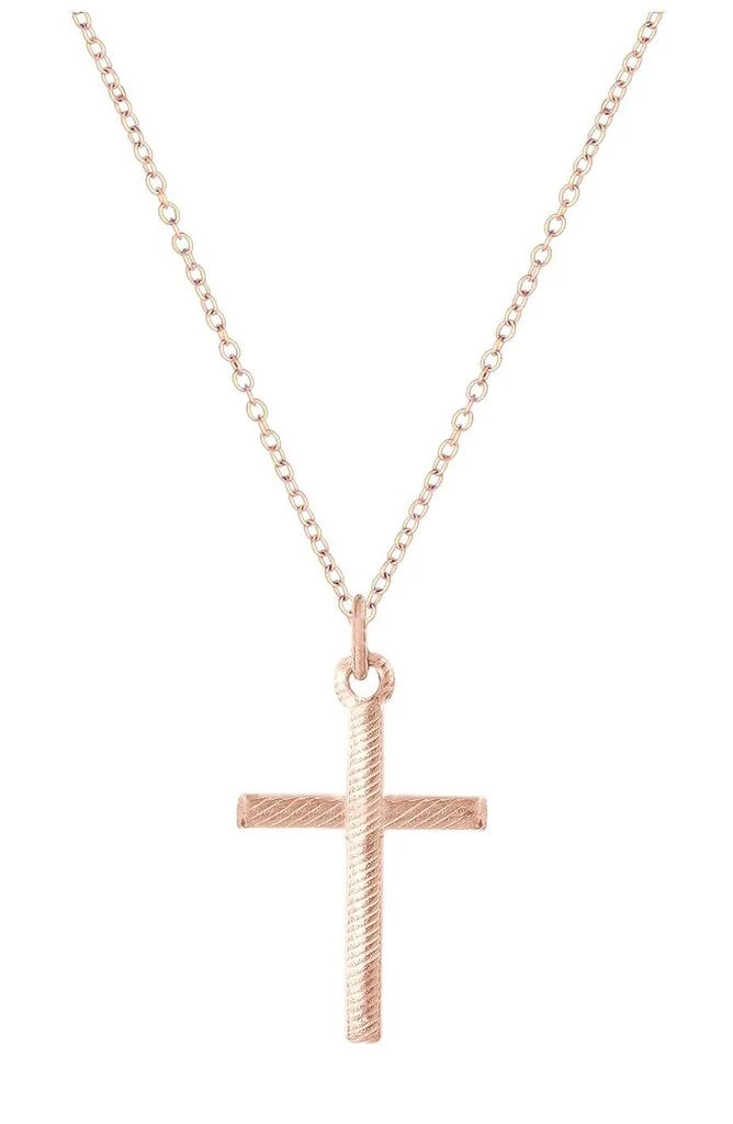 商品Savvy Cie Jewels|18K Rose Gold Plated Sterling Silver Ribbed Cross Pendant,价格¥188,第1张图片