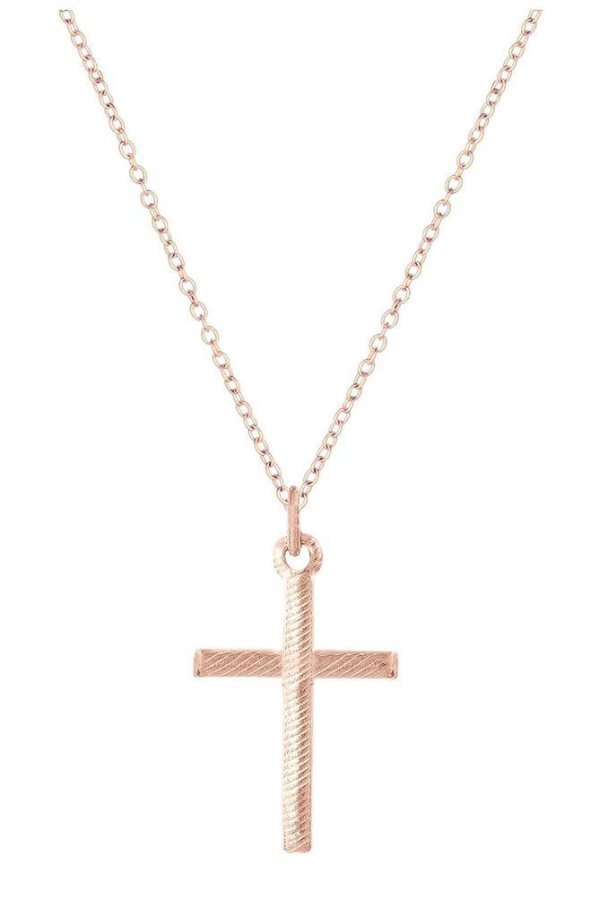 商品Savvy Cie Jewels|18K Rose Gold Plated Sterling Silver Ribbed Cross Pendant,价格¥185,第1张图片