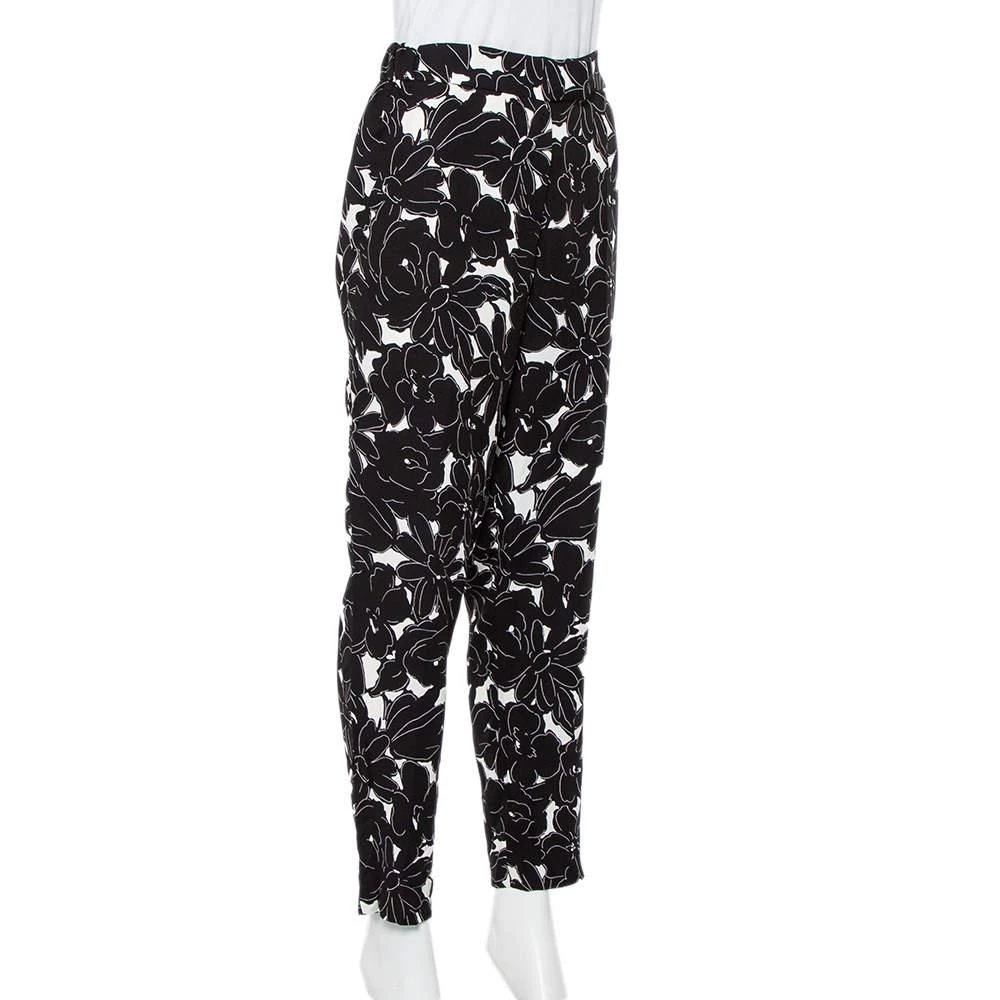 商品[二手商品] Oscar de la Renta|Oscar de la Renta Monochrome Floral Printed Silk Tapered Leg Pants M,价格¥1440,第2张图片详细描述