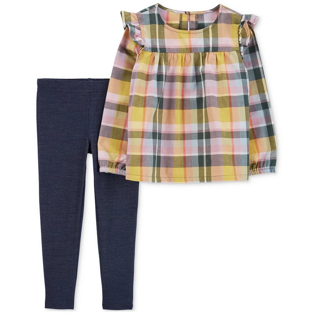 商品Carter's|Baby Girls Plaid Top and Knit Denim Leggings, 2 Piece Set,价格¥88,第1张图片