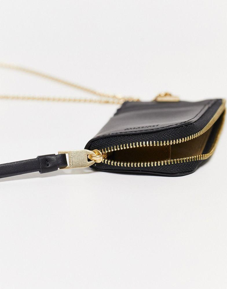 AllSaints Lottie leather card holder in shiny black商品第2张图片规格展示