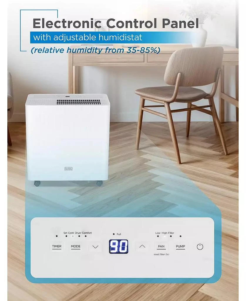 商品Black & Decker|4500 Sq. Ft. Dehumidifier for Large Spaces and Basements, Energy Star Certified,价格¥1696,第3张图片详细描述