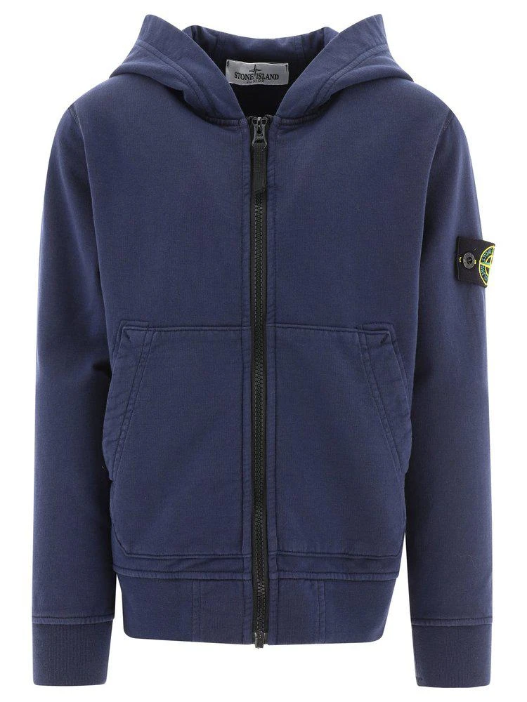 商品Stone Island Junior|Stone Island Junior Zip-Up Logo Patch Hoodie,价格¥670,第1张图片