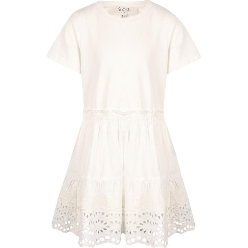 Lace rufling dress in white商品第1张图片规格展示