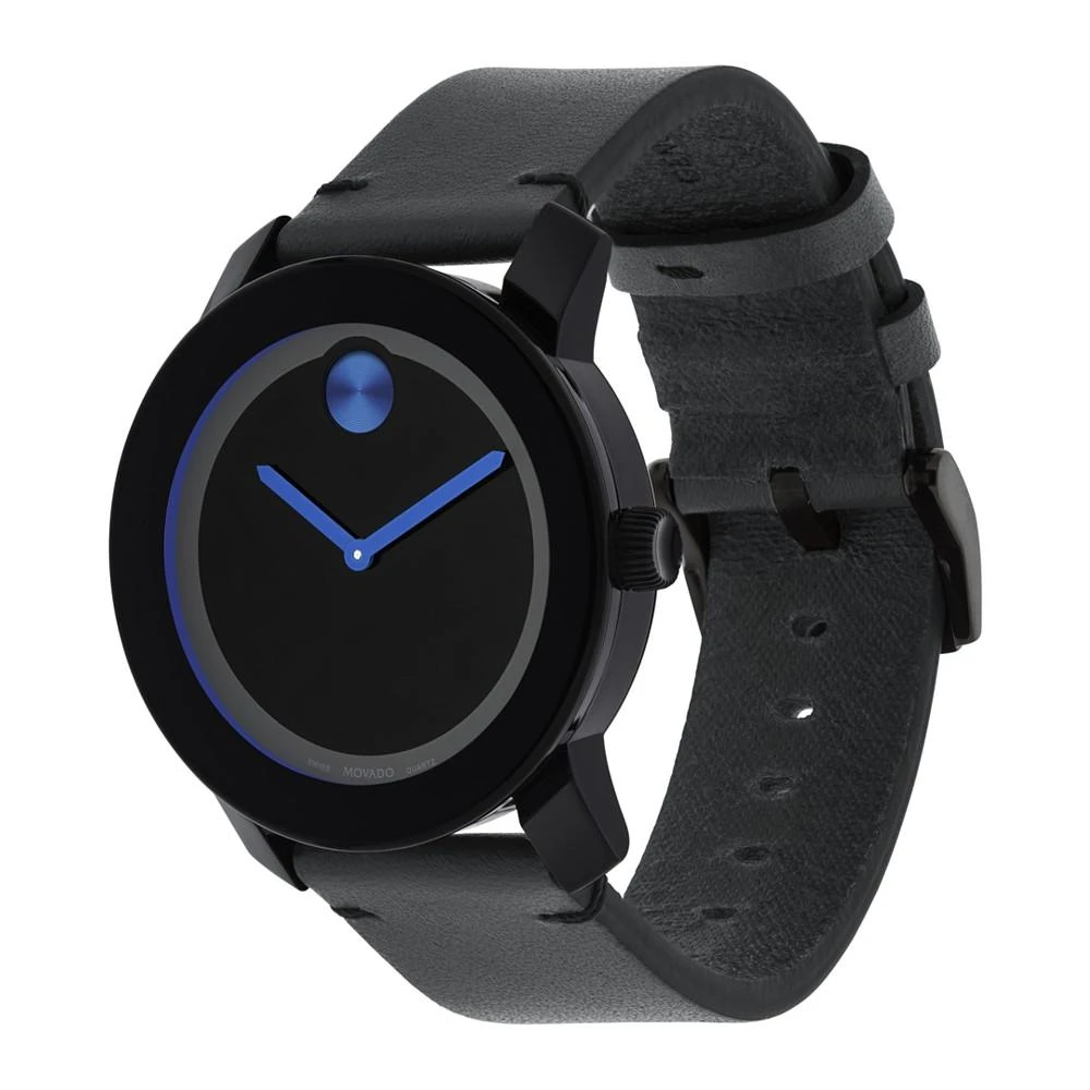 商品Movado|Men's Swiss Bold Black Leather Strap Watch 42mm 3600307,价格¥2569,第3张图片详细描述
