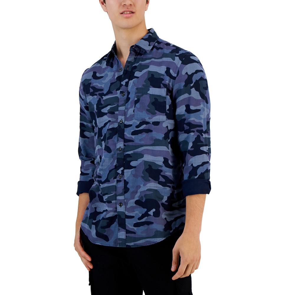 Men's Camo Print Button-Front Long-Sleeve Pocket Shirt, Created for Macy's商品第1张图片规格展示