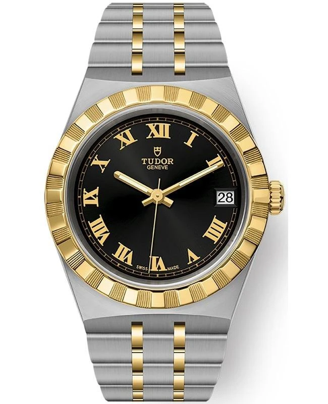 商品Tudor|Tudor Royal Black Dial Stainless Steel and Yellow Gold Unisex Watch M28403-0003,价格¥27903,第1张图片