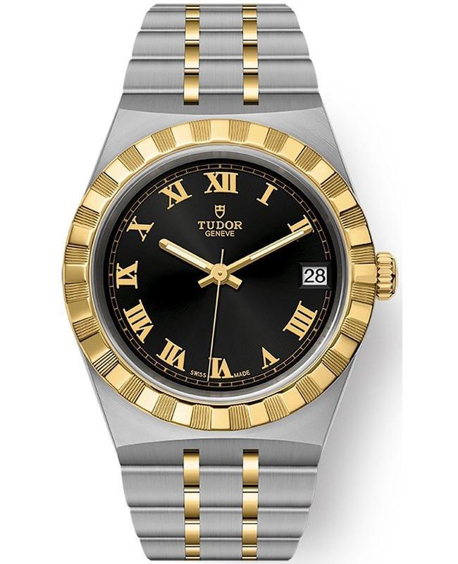 商品Tudor|Tudor Royal Black Dial Stainless Steel and Yellow Gold Unisex Watch M28403-0003,价格¥22723,第1张图片