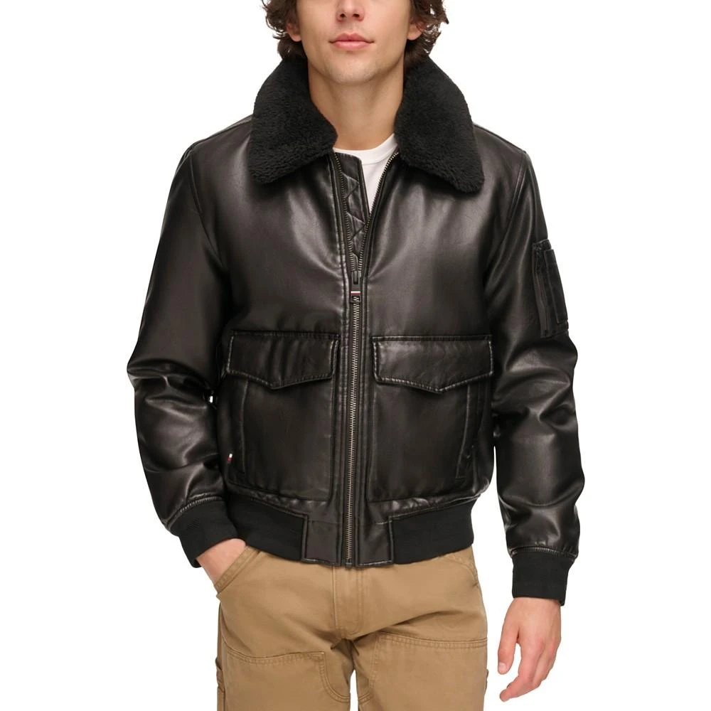 商品Tommy Hilfiger|Men's Faux-Fur-Trim Faux-Leather Bomber Jacket,价格¥1116,第1张图片
