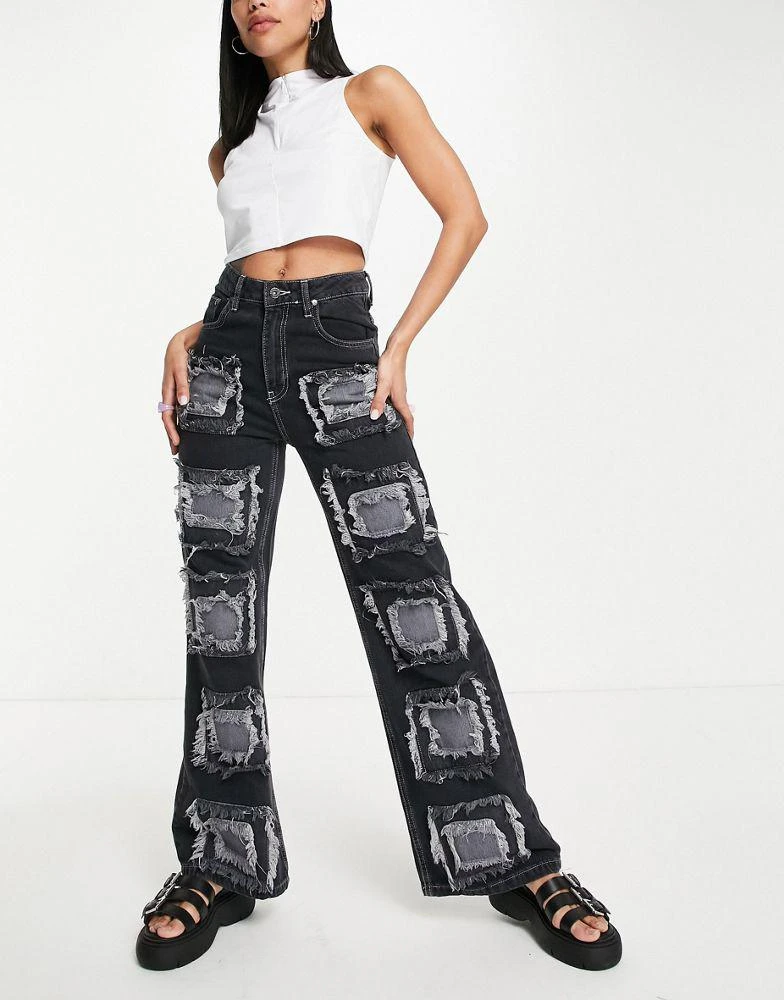商品The Ragged Priest|The Ragged Priest relaxed straight leg jeans in charcoal patchwork front,价格¥444,第1张图片