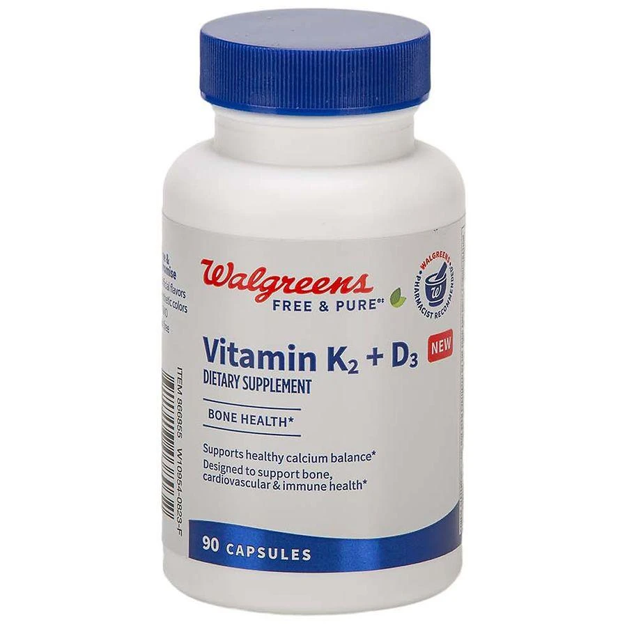 商品Walgreens Free & Pure|Vitamin K2 + D3 Supplement Capsules for Bone Health (90 days),价格¥77,第1张图片