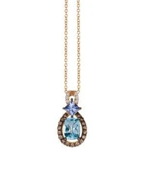 商品Le Vian|14K Strawberry Gold®, Sea Blue Aquamarine®, Blueberry Tanzanite®, Chocolate Diamonds® & Vanilla Diamonds® Pendant Necklace,价格¥5075,第1张图片
