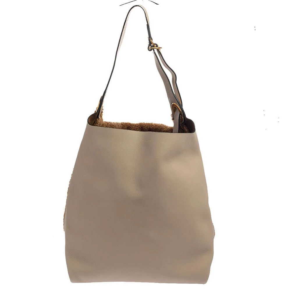 商品Burberry|Burberry Beige/Brown Leather and Fabric Medium Grommet Hobo,价格¥5706,第1张图片