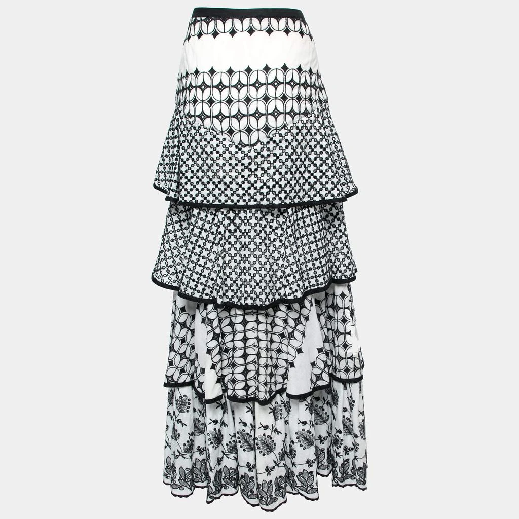 商品[二手商品] Just Cavalli|Just Cavalli Monochrome Embroidered Eyelet Cotton Tiered Maxi Skirt M,价格¥888,第2张图片详细描述