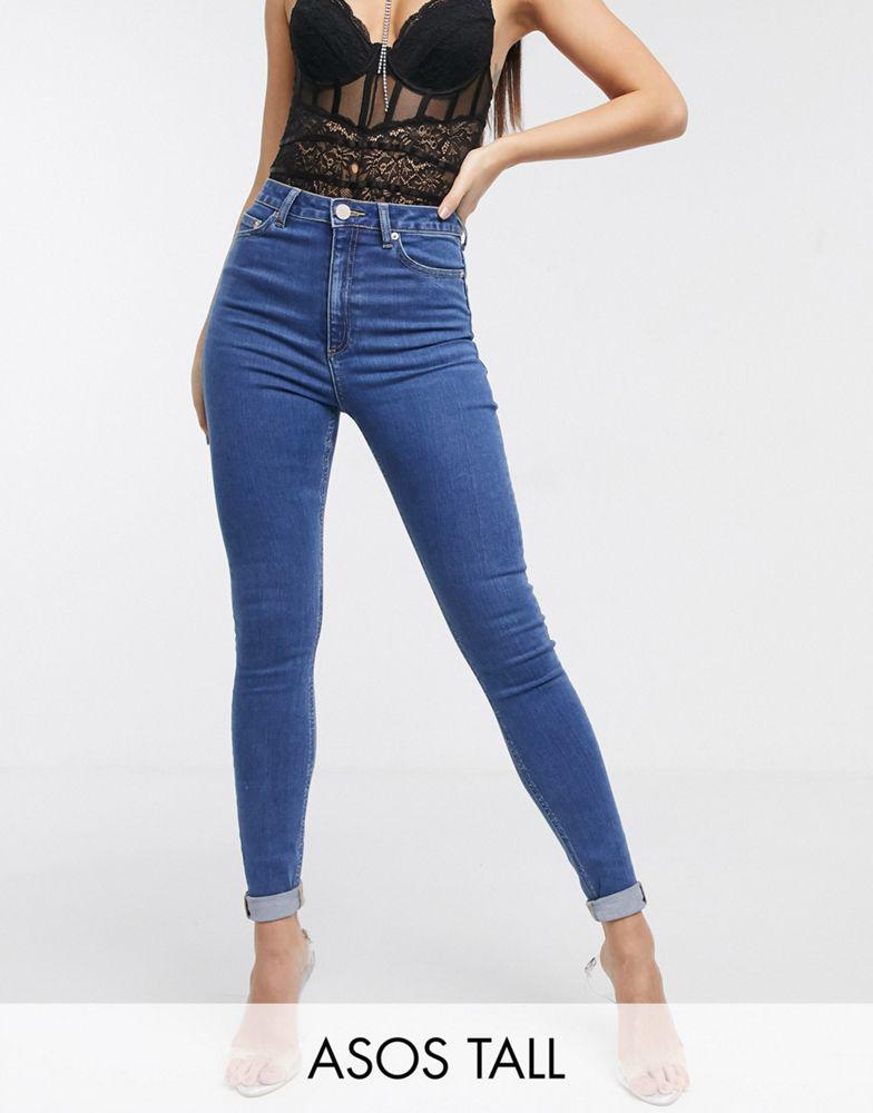 ASOS DESIGN Tall Ridley high waist skinny jeans in bright midwash blue商品第1张图片规格展示