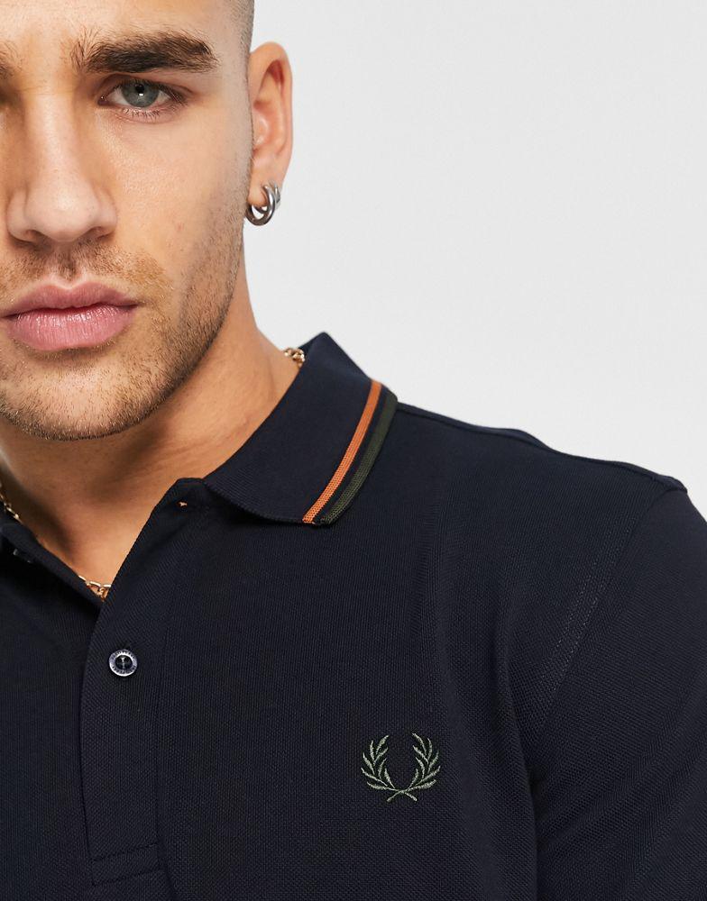 Fred Perry twin tipped long sleeve polo shirt in navy商品第3张图片规格展示