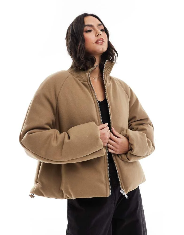 商品ASOS|ASOS DESIGN knit collar clean puffer jacket in mushroom,价格¥628,第1张图片
