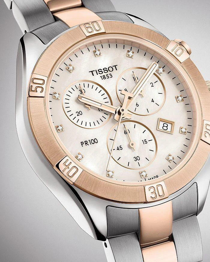 商品Tissot|PR100 Link Bracelet Diamond Chronograph, 38mm,价格¥5424,第3张图片详细描述