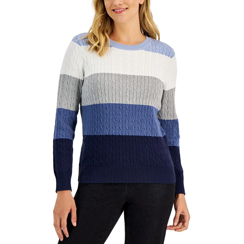 商品Karen Scott|Women's Cable Crewneck Gemma Stripe Sweater, Created for Macy's,价格¥142,第1张图片