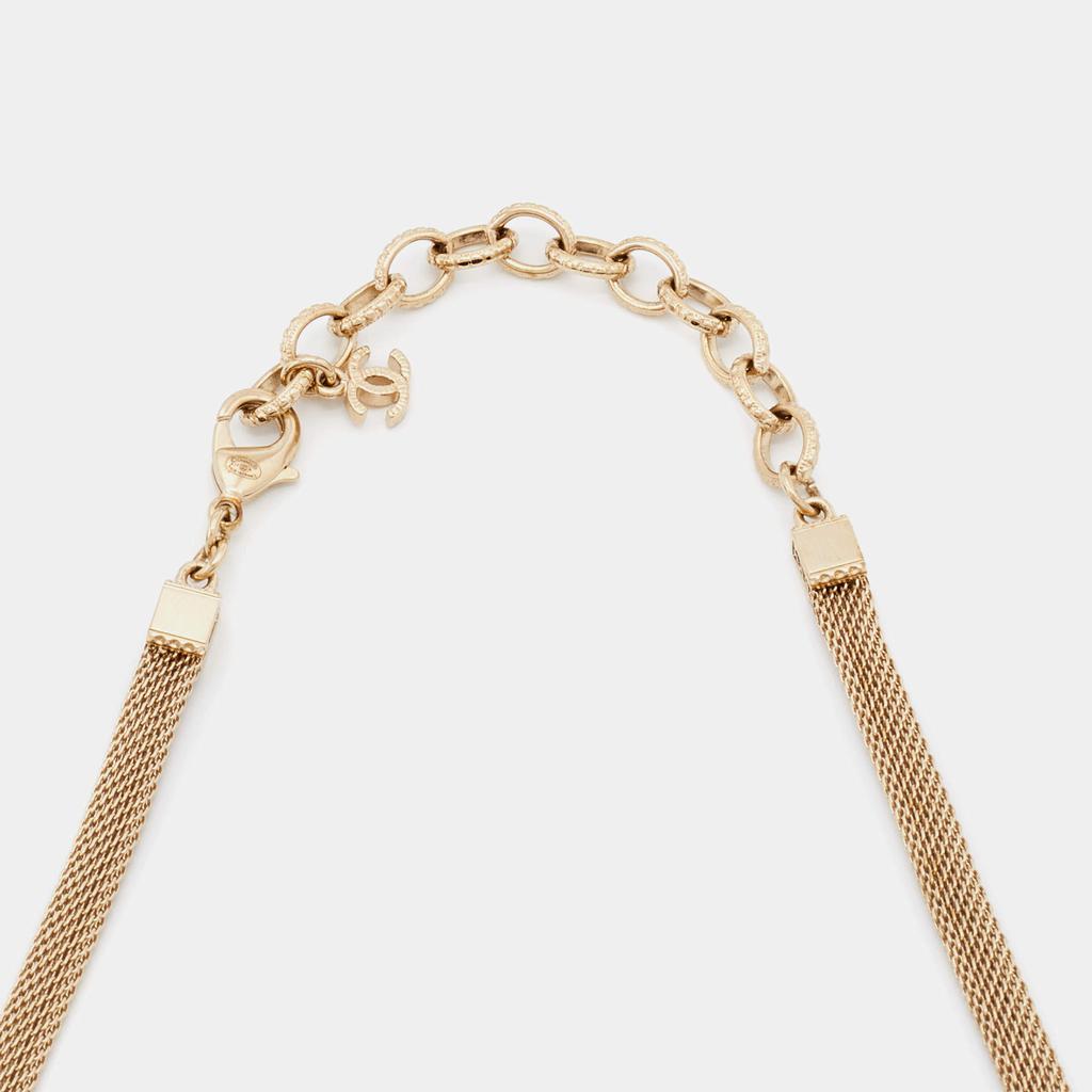 Chanel Gold Tone Logo Mesh Choker Necklace商品第4张图片规格展示