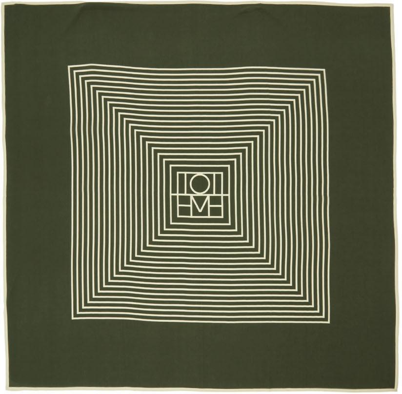 Green Silk Centered Monogram Scarf商品第1张图片规格展示