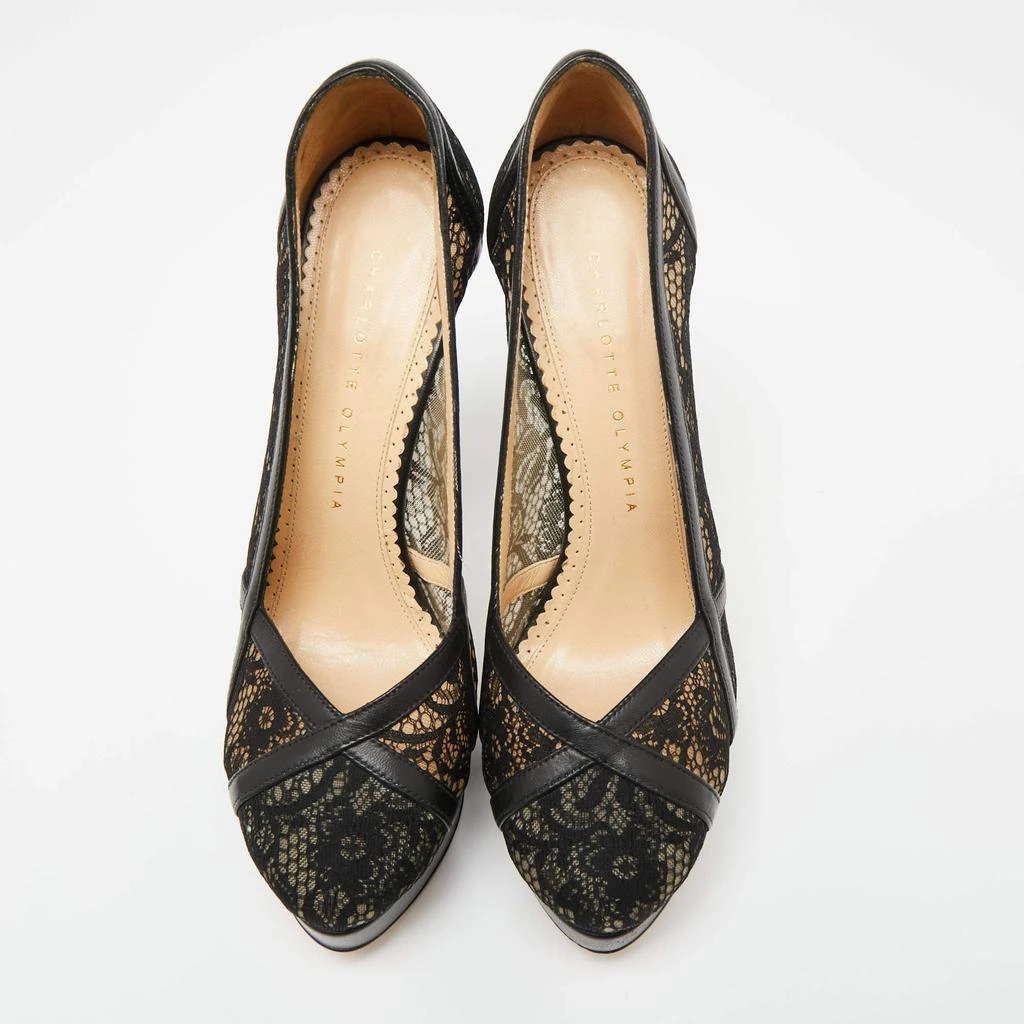 商品[二手商品] Charlotte Olympia|Charlotte Olympia Black Leather And Lace Platform Pumps Size 38.5,价格¥1068,第3张图片详细描述
