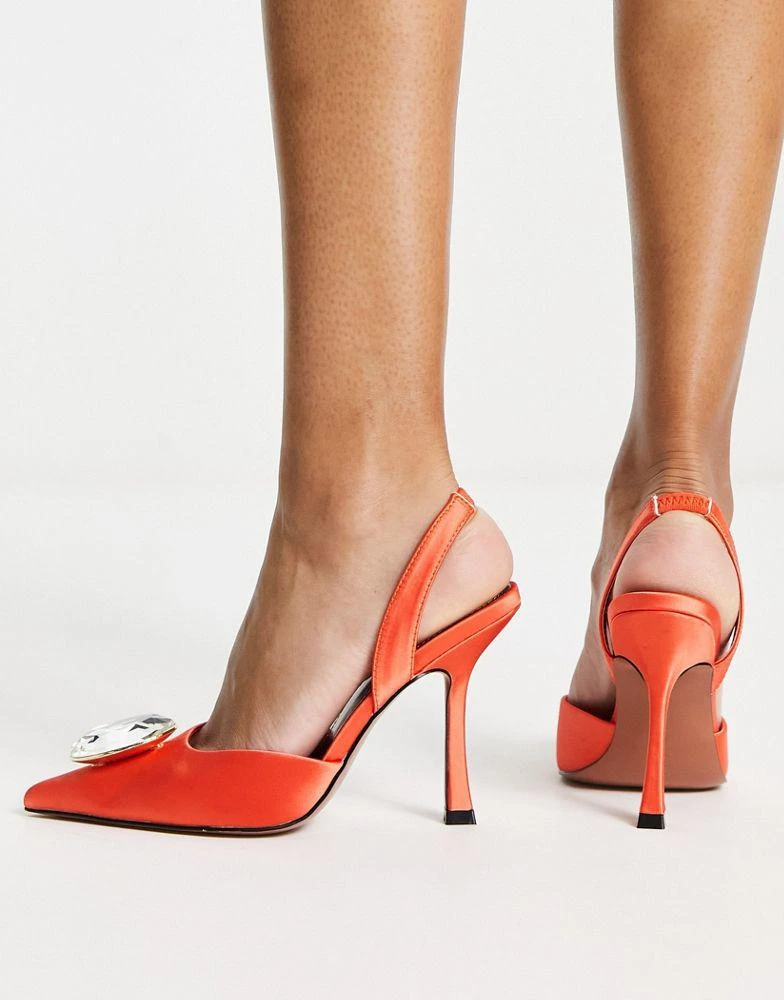 商品ASOS|ASOS DESIGN Patron embellished slingback high heeled shoes in orange,价格¥162,第4张图片详细描述