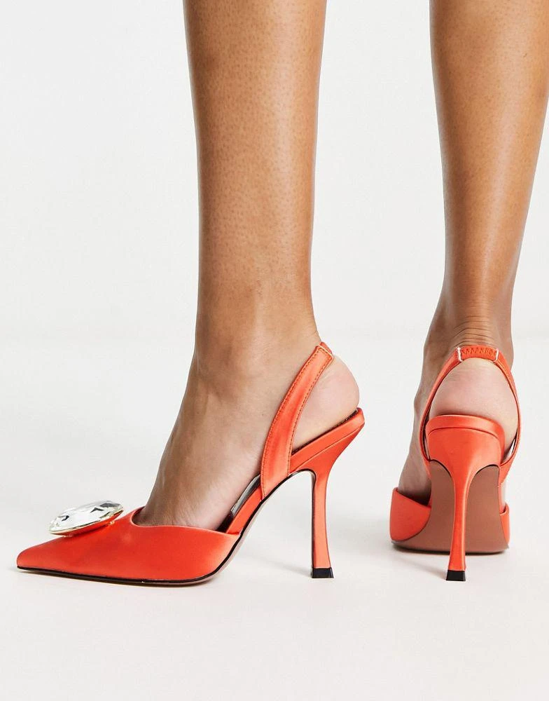 商品ASOS|ASOS DESIGN Patron embellished slingback high heeled shoes in orange,价格¥164,第4张图片详细描述