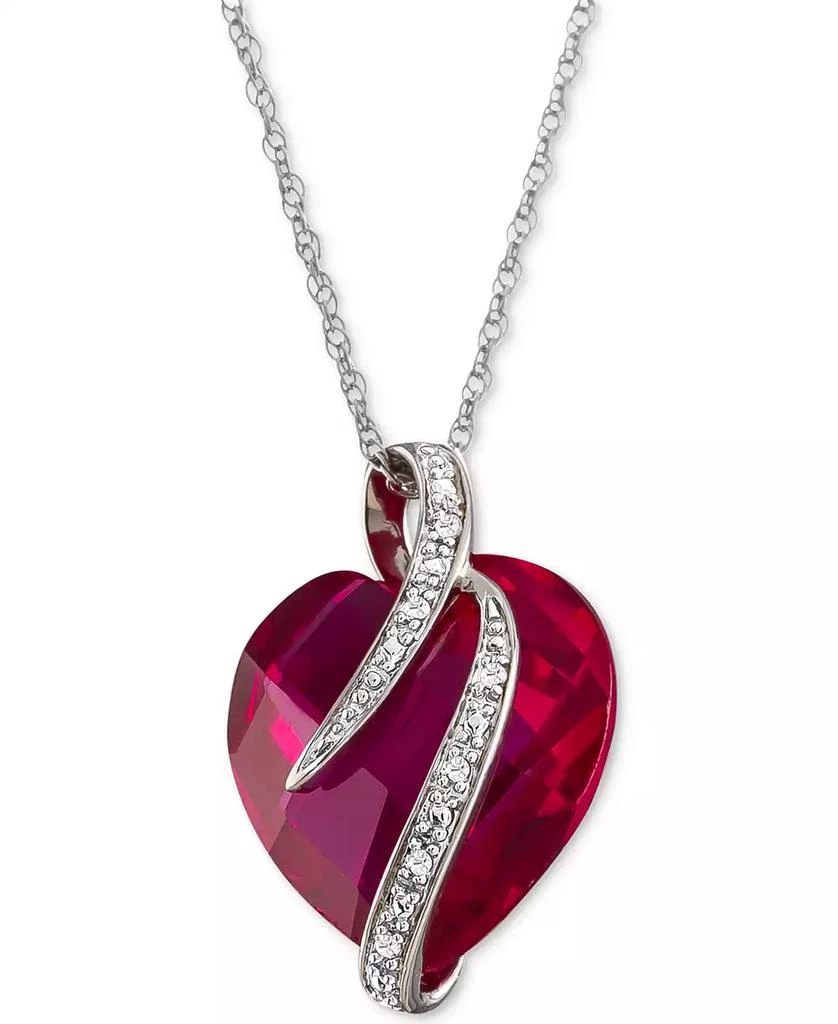 商品Macy's|Lab-Grown Ruby (10-3/4 ct. t.w.) & White Sapphire Accent 18" Heart Pendant Necklace in Sterling Silver,价格¥169,第1张图片