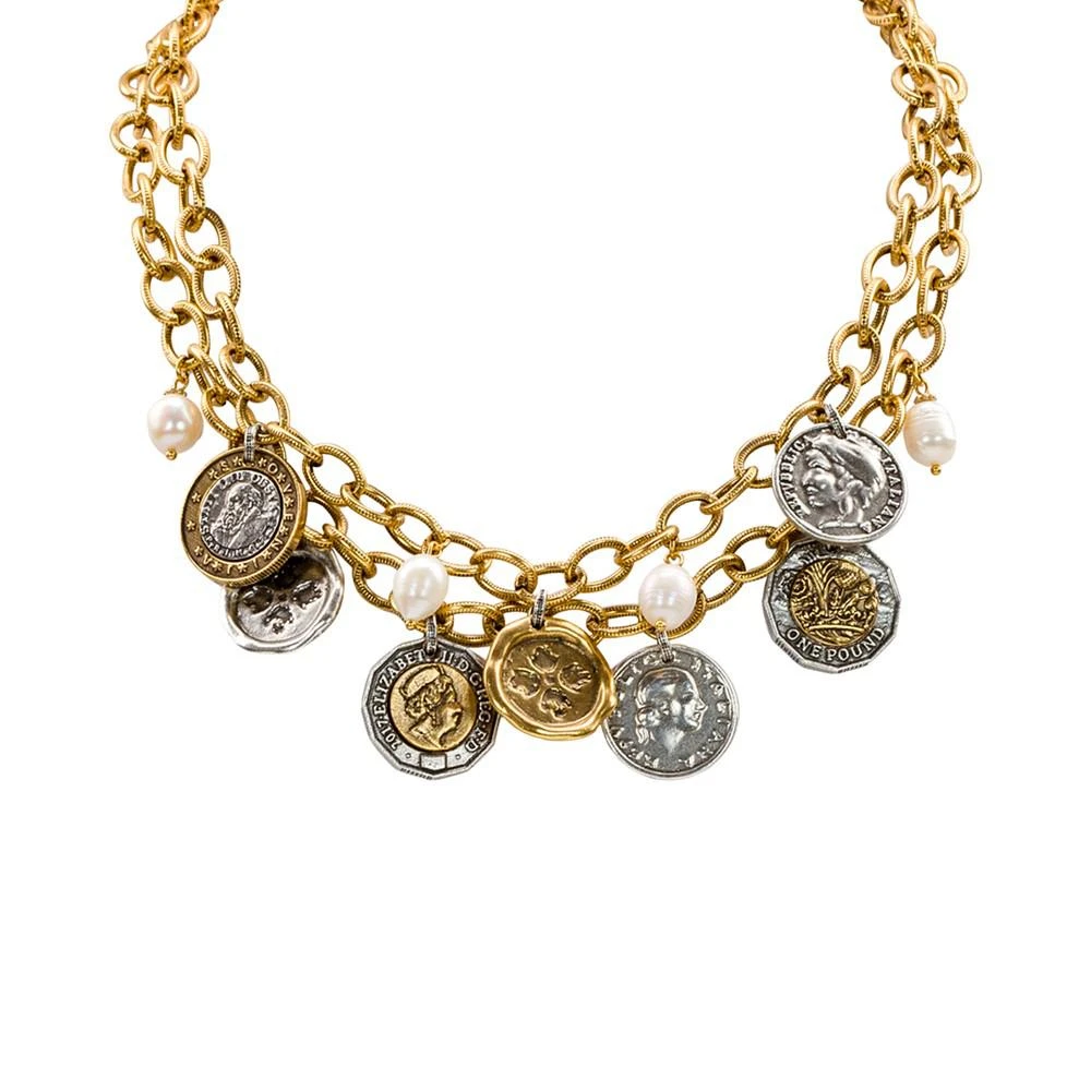 商品Patricia Nash|Two-Tone World Coin & Freshwater Pearl (9mm) 18" Double-Row Statement Necklace,价格¥587,第1张图片