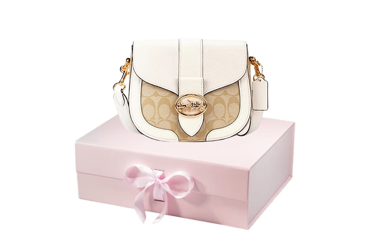 商品[国内直发] Coach|��蔻驰 Georgie 21 金属马车扣拼色老花印花 帆布配皮革 马鞍包单肩斜挎包 小号 女款 米色拼浅卡其色,价格¥1653,第7张图片详细描述