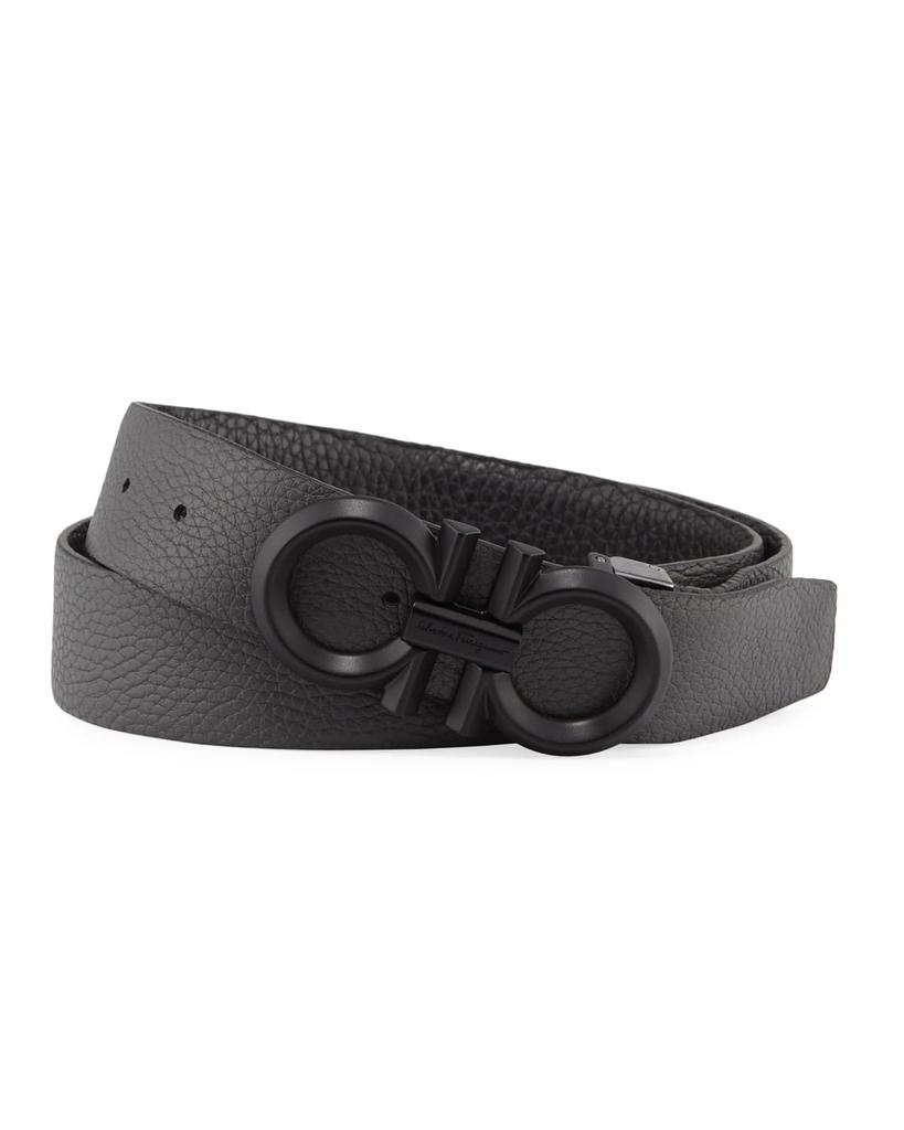 Men's Reversible Textured Leather Belt with Beveled Gancini Buckle商品第2张图片规格展示