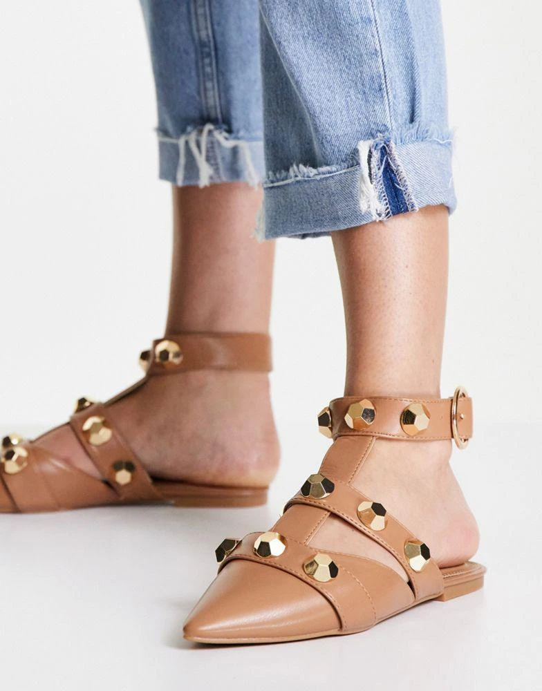 商品ASOS|ASOS DESIGN Lorina studded ballet flats in tan,价格¥109,第3张图片详细描述
