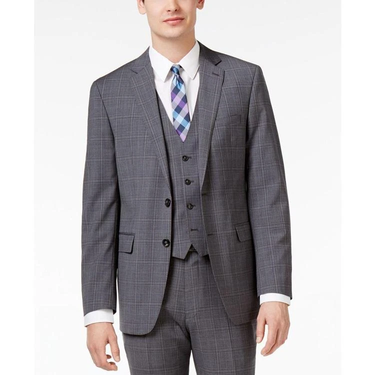 商品Calvin Klein|Men's Modern-Fit Gray and Blue Plaid Windowpane Vested Suit,价格¥733,第3张图片详细描述