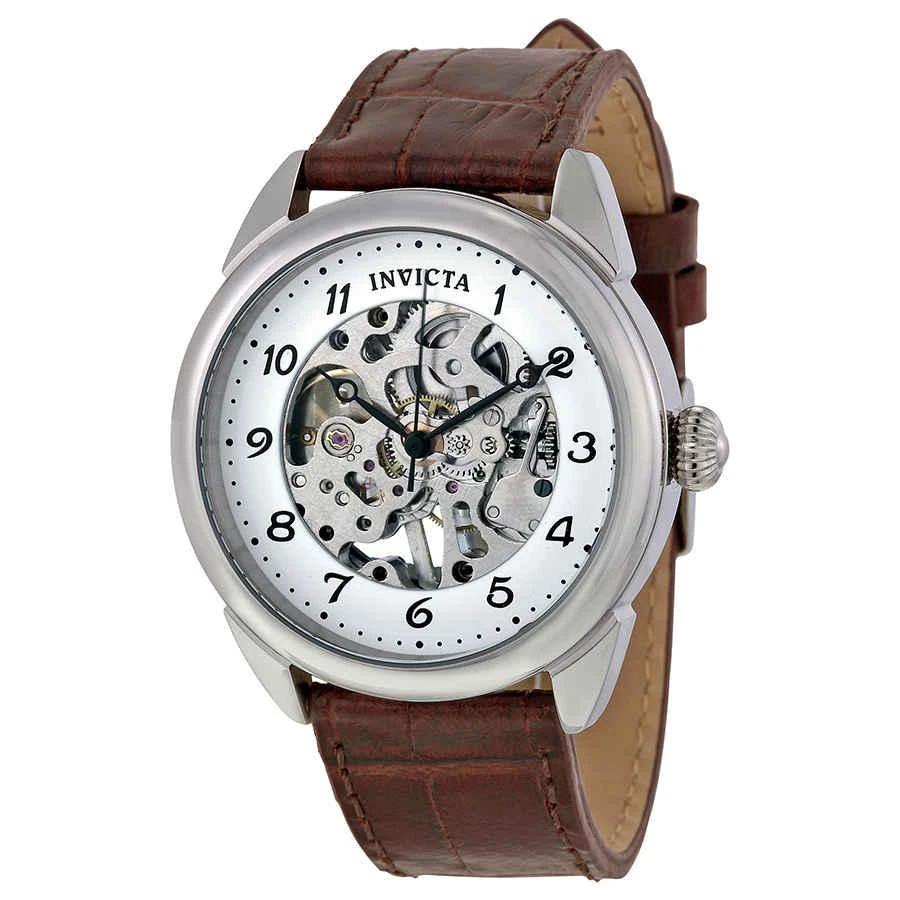 商品Invicta|Specialty Silver Skeleton Dial Brown Leather Men's Watch 17187,价格¥372,第1张图片