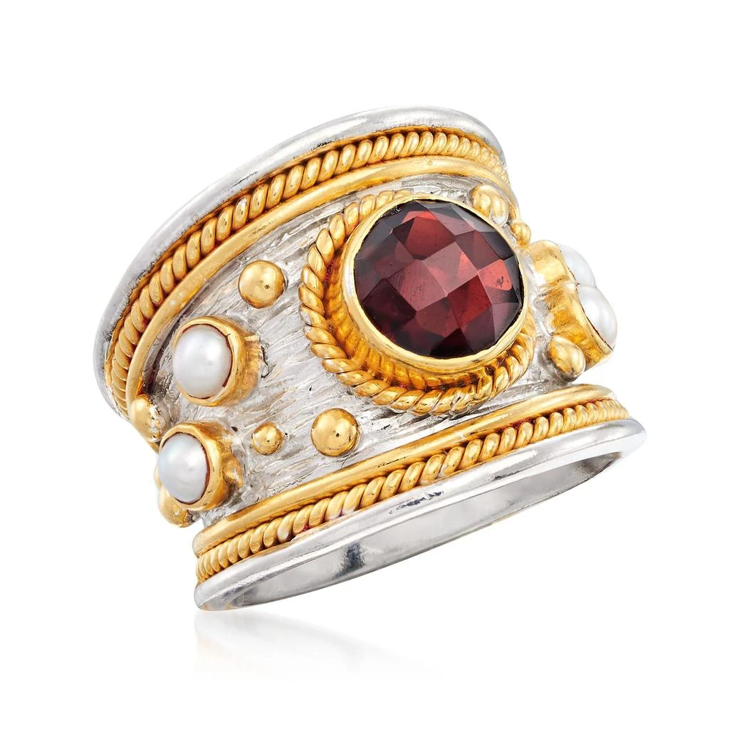 商品Ross-Simons|Garnet and 3mm Cultured Pearl Ring in Sterling Silver and 18kt Gold Over Silver,价格¥1358,第4张图片详细描述
