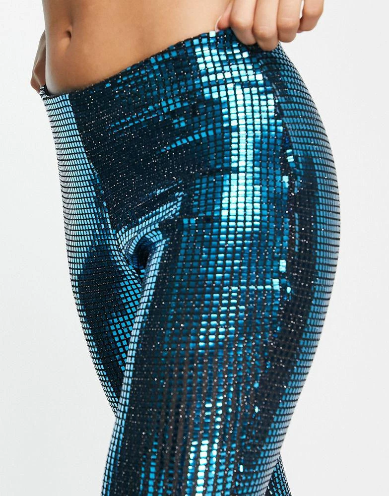商品AsYou|ASYOU square sequin flare trouser co-ord in turquoise,价格¥218,第2张图片详细描述