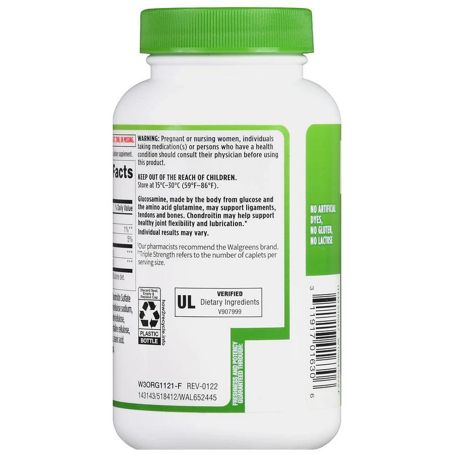 商品Walgreens|Triple Strength Glucosamine HCl Chondroitin Sulfate Caplets (60 days),价格¥332,第4张图片详细描述