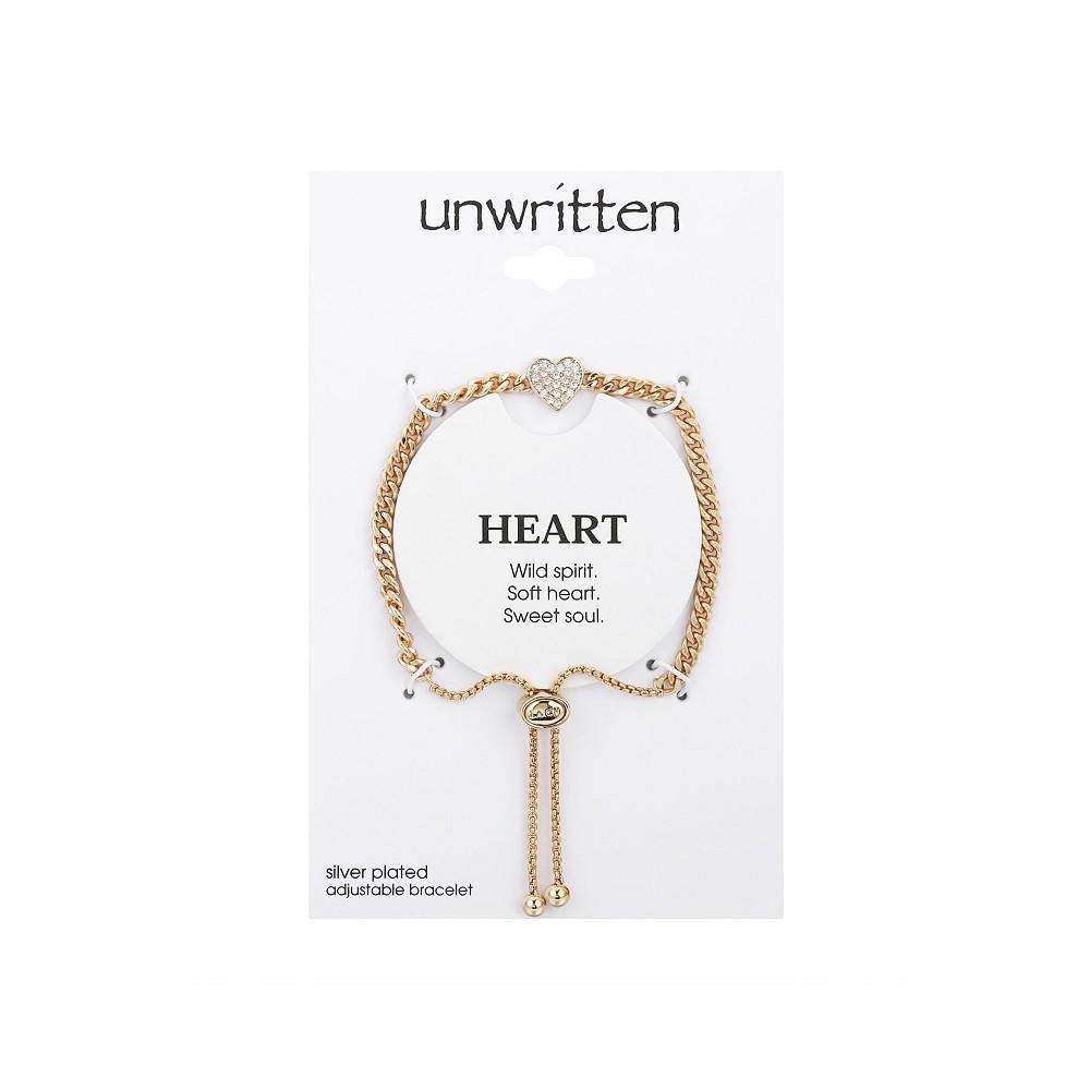 Gold Flash-Plated Cubic Zirconia Pave Heart Curb Chain Adjustable Bolo Bracelet商品第2张图片规格展示