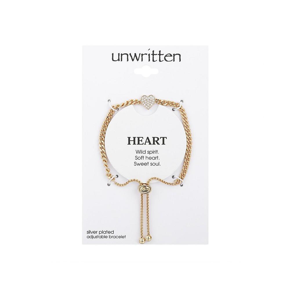 商品Unwritten|Gold Flash-Plated Cubic Zirconia Pave Heart Curb Chain Adjustable Bolo Bracelet,价格¥104,第4张图片详细描述