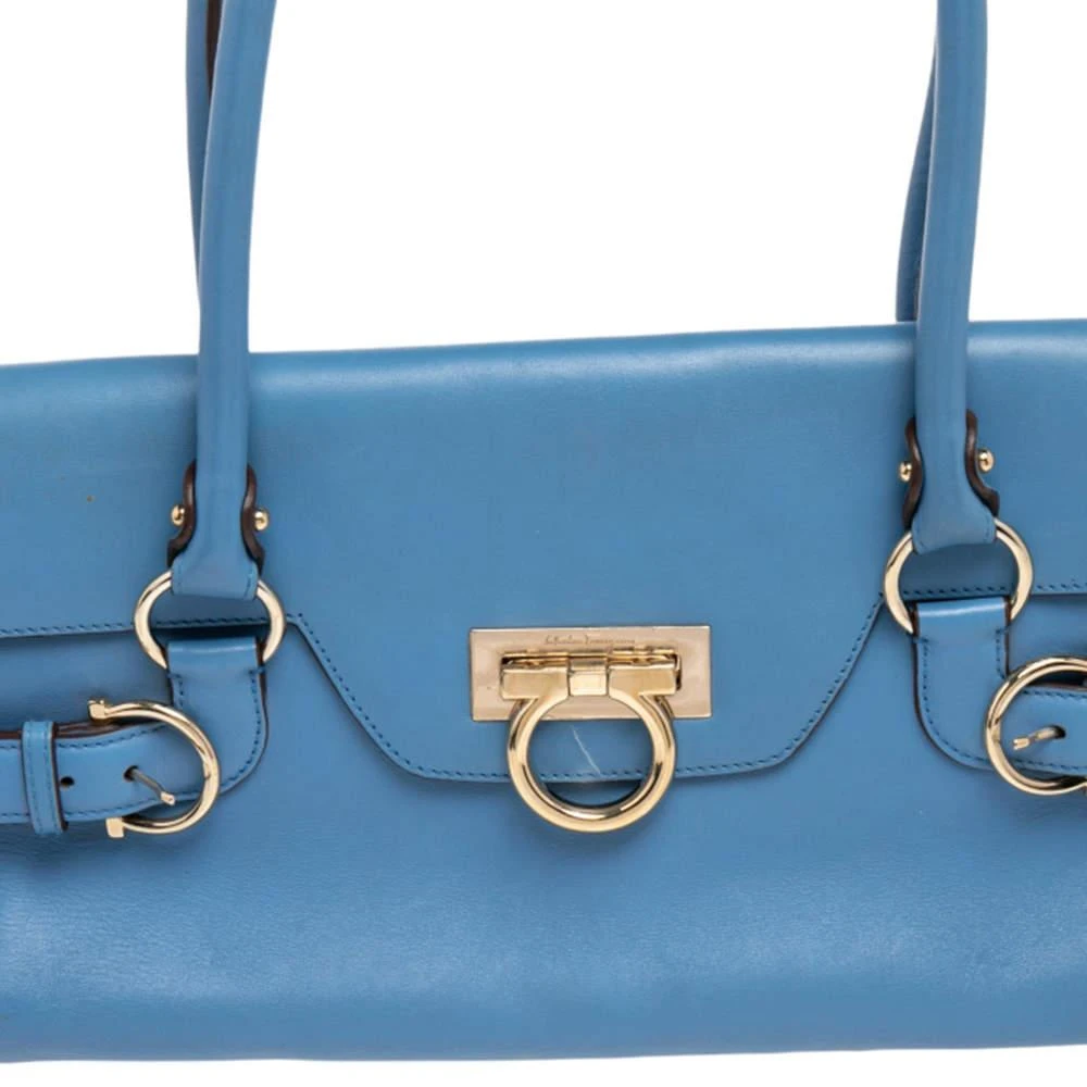 商品[二手商品] Salvatore Ferragamo|Salvatore Ferragamo Blue Leather Gancini Satchel,价格¥4841,第5张图片详细描述