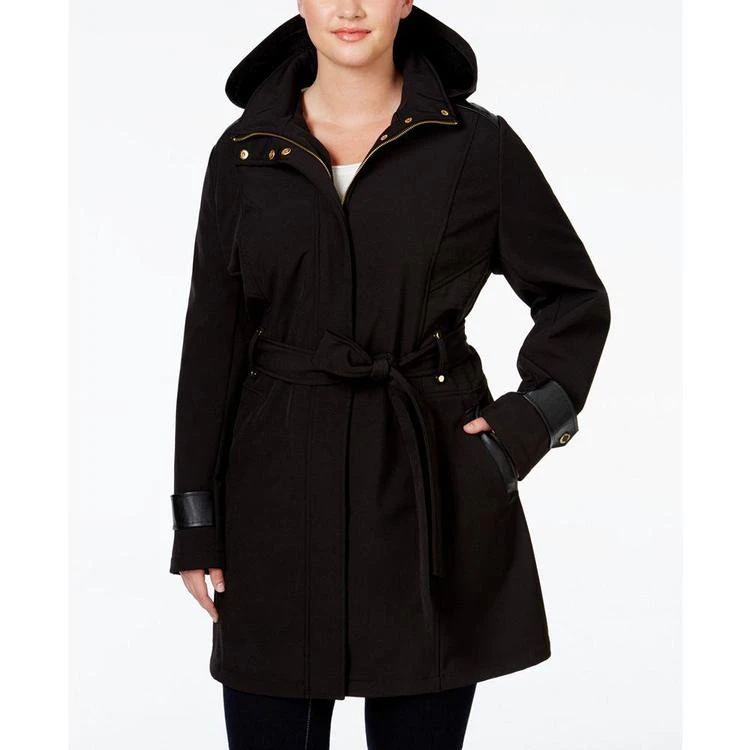 商品Via Spiga|Plus Size Faux-Leather-Trim Hooded Water-Repellent Raincoat,价格¥1697,第1张图片