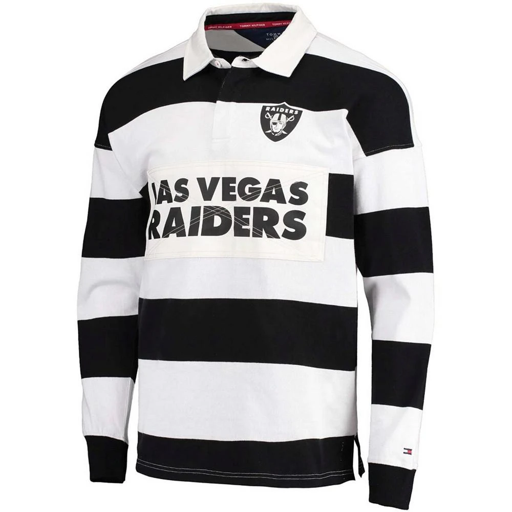 商品Tommy Hilfiger|Men's Black and White Las Vegas Raiders Varsity Stripe Rugby Long Sleeve Polo Shirt,价格¥974,第4张图片�详细描述