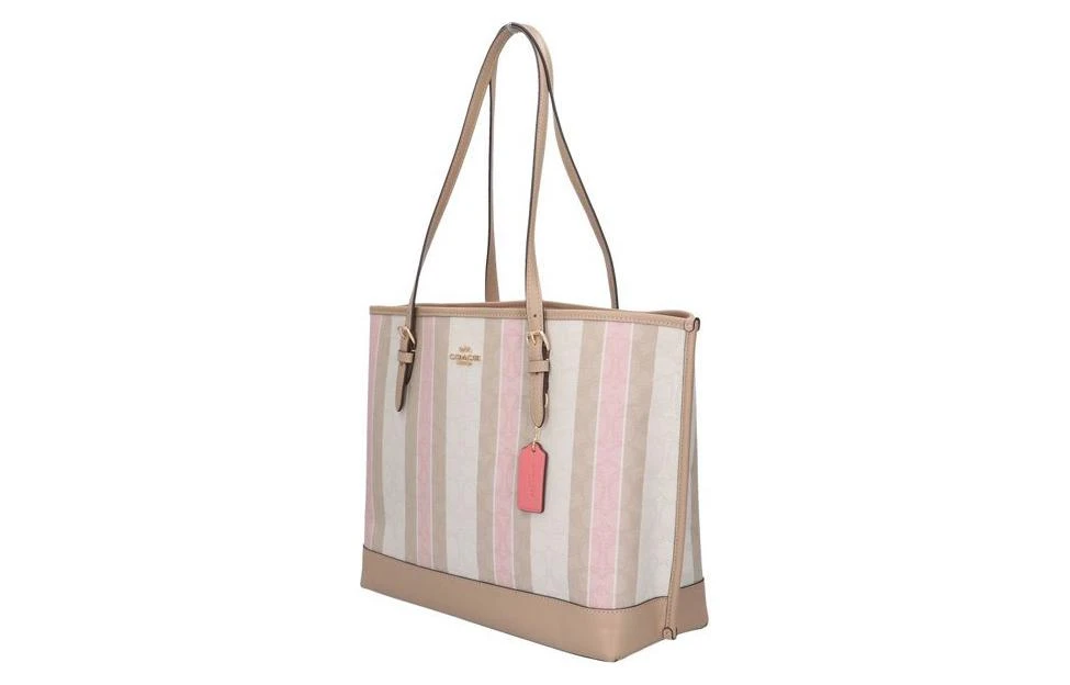 商品[国内直发] Coach|蔻驰 Mollie 33 提花条纹拼色大容量 织物配皮条 托特包Tote包购物袋单肩斜挎手提包 大号 女款 棕色拼多色条纹,价格¥2372,第6张图片详细描述