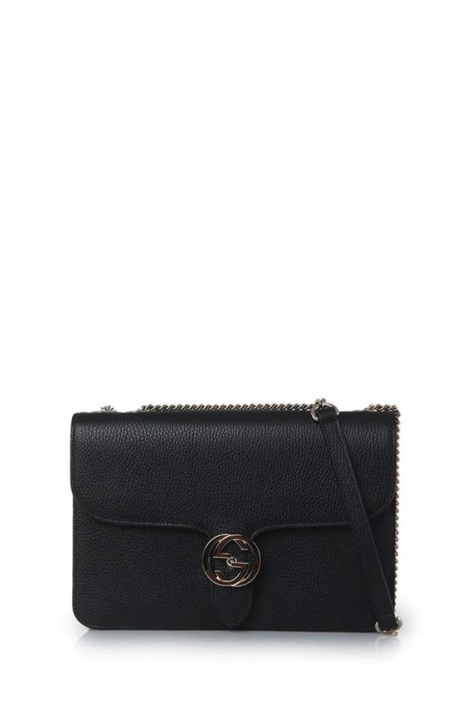 商品Gucci|Interlocking shoulder bag GG black leather,价格¥12463,第1张图片