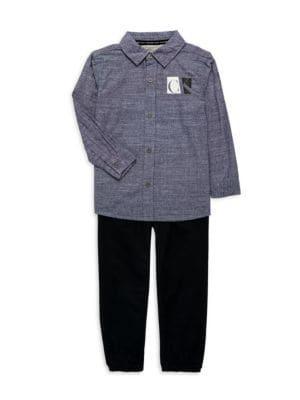 商品Calvin Klein|Little Boy's 2-Piece Logo Shirt & Pants Set,价格¥210,第1张图片