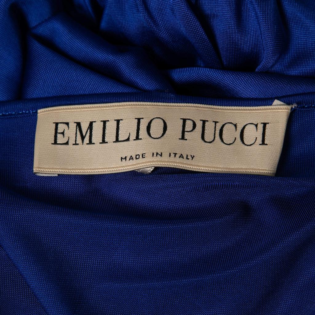 Emilio Pucci Blue Jersey Wrap Effect Pleated Blouse M商品第5张图片规格展示